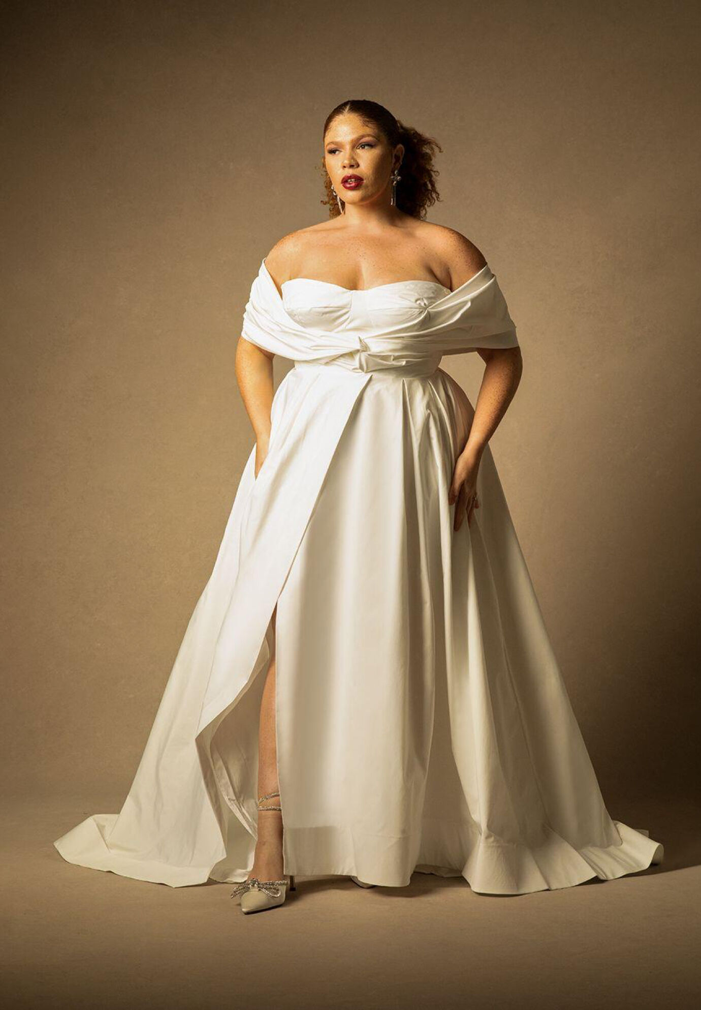 Plus Size Floor Length Short Off the Shoulder Pleated Mesh Corset Waistline Wedding Dress