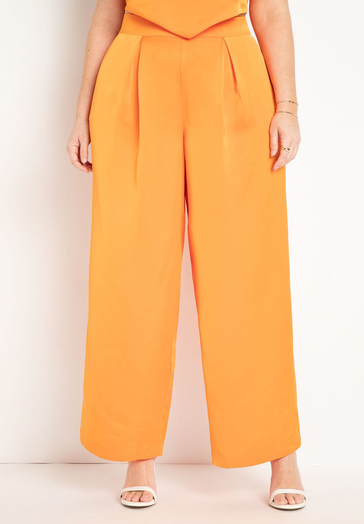 ZARA Wide-Leg Flowing Trousers Satin High Waist Pleated Palazzo Pants, XS  Orange | eBay