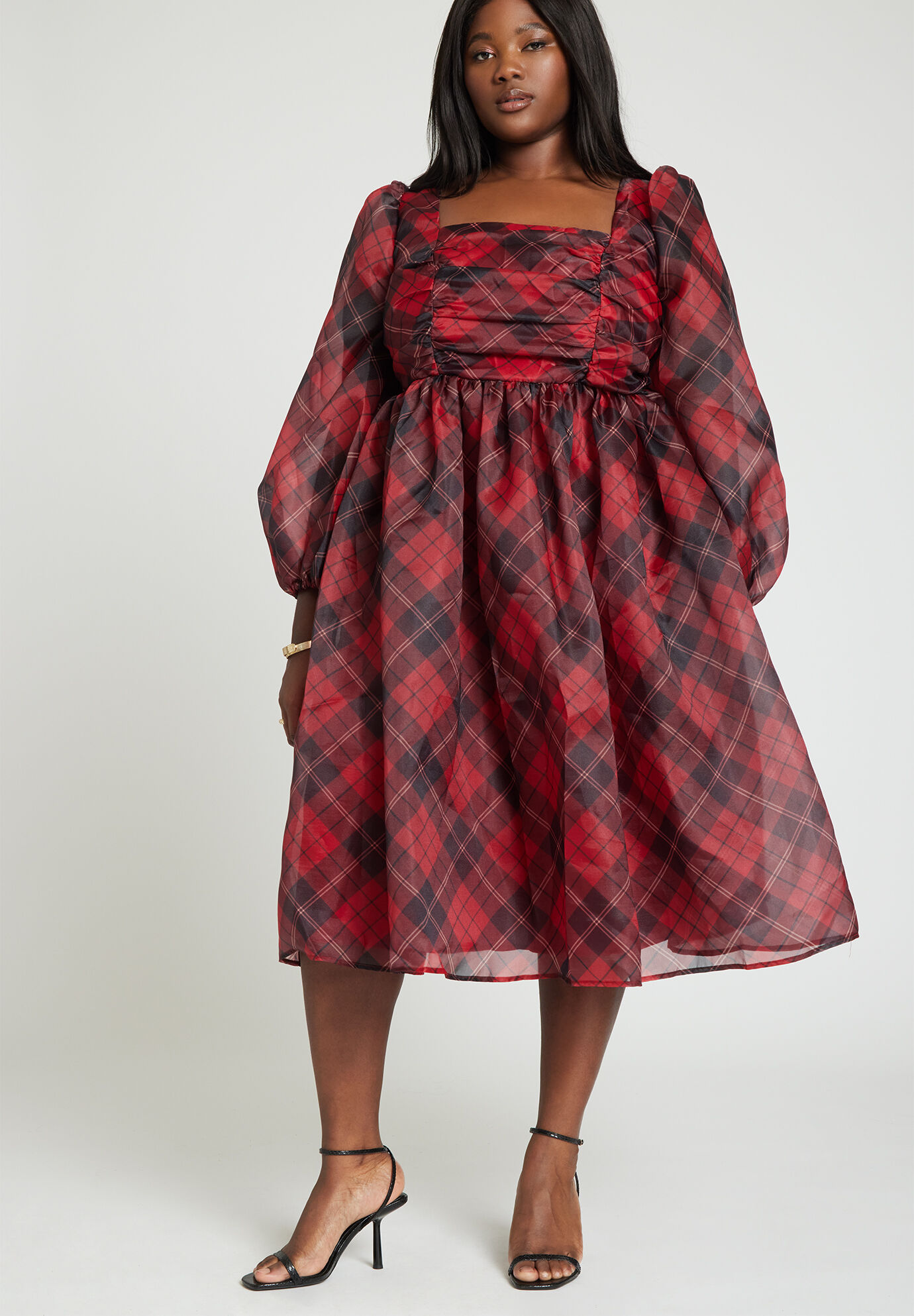 Sweetheart Neck Puff Sleeves Midi Dress | ADFY-KRIVMD-2039 | Cilory.com