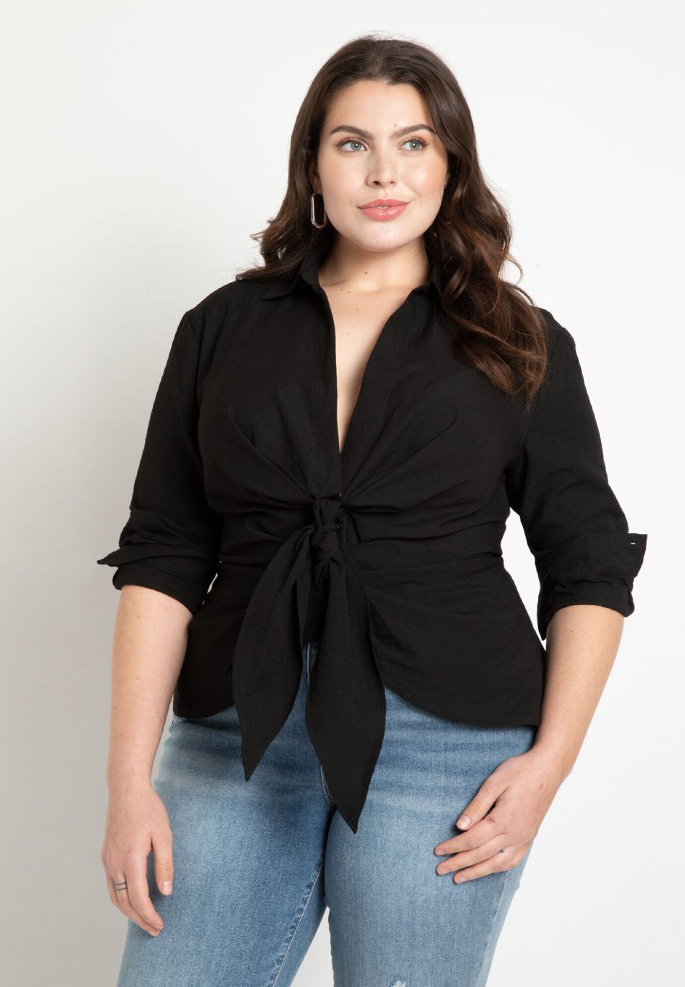 Tie Front Collared Blouse | Eloquii