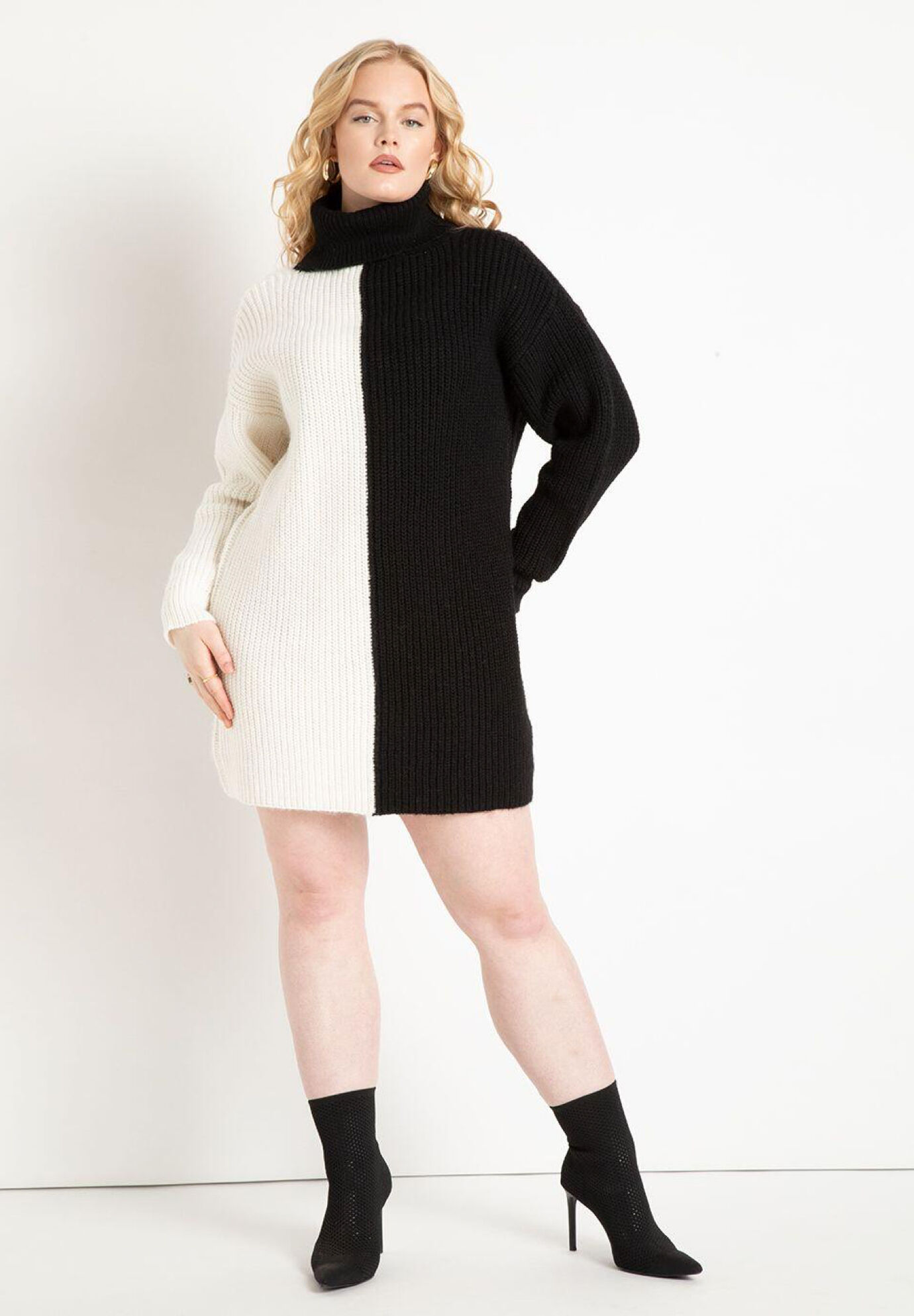 Tall Plus Size Turtleneck Dropped Shoulder Sweater Above the Knee Tunic