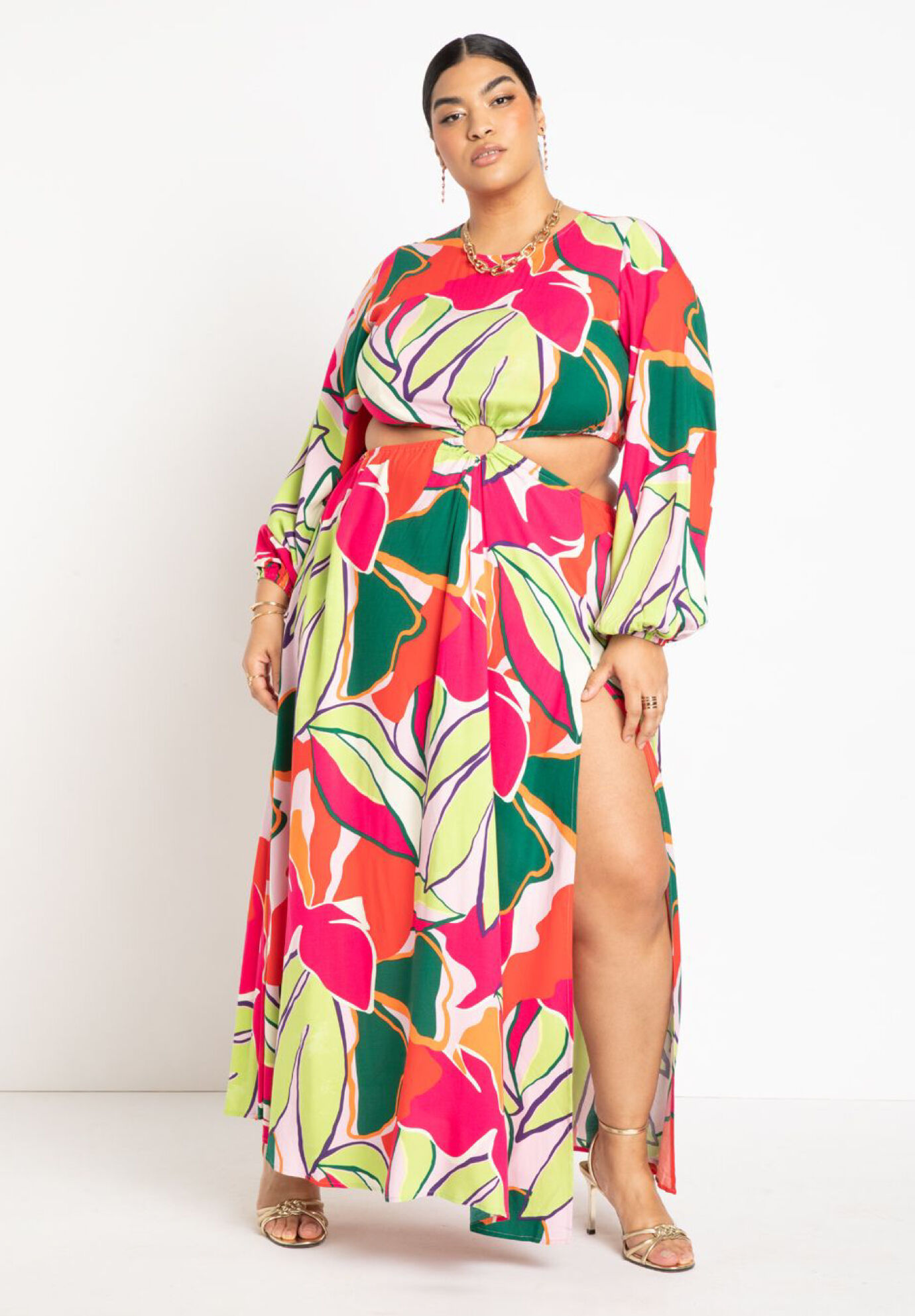 Gabi Fresh Swim x ELOQUII Ring Front Cutout Coverup Maxi Dress with ...