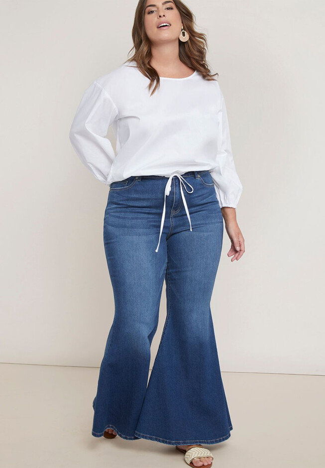 Fashion Patchwork Plus Size Flared Jeans  Denim style casual, Swimsuits  for curves, Bell bottom jeans