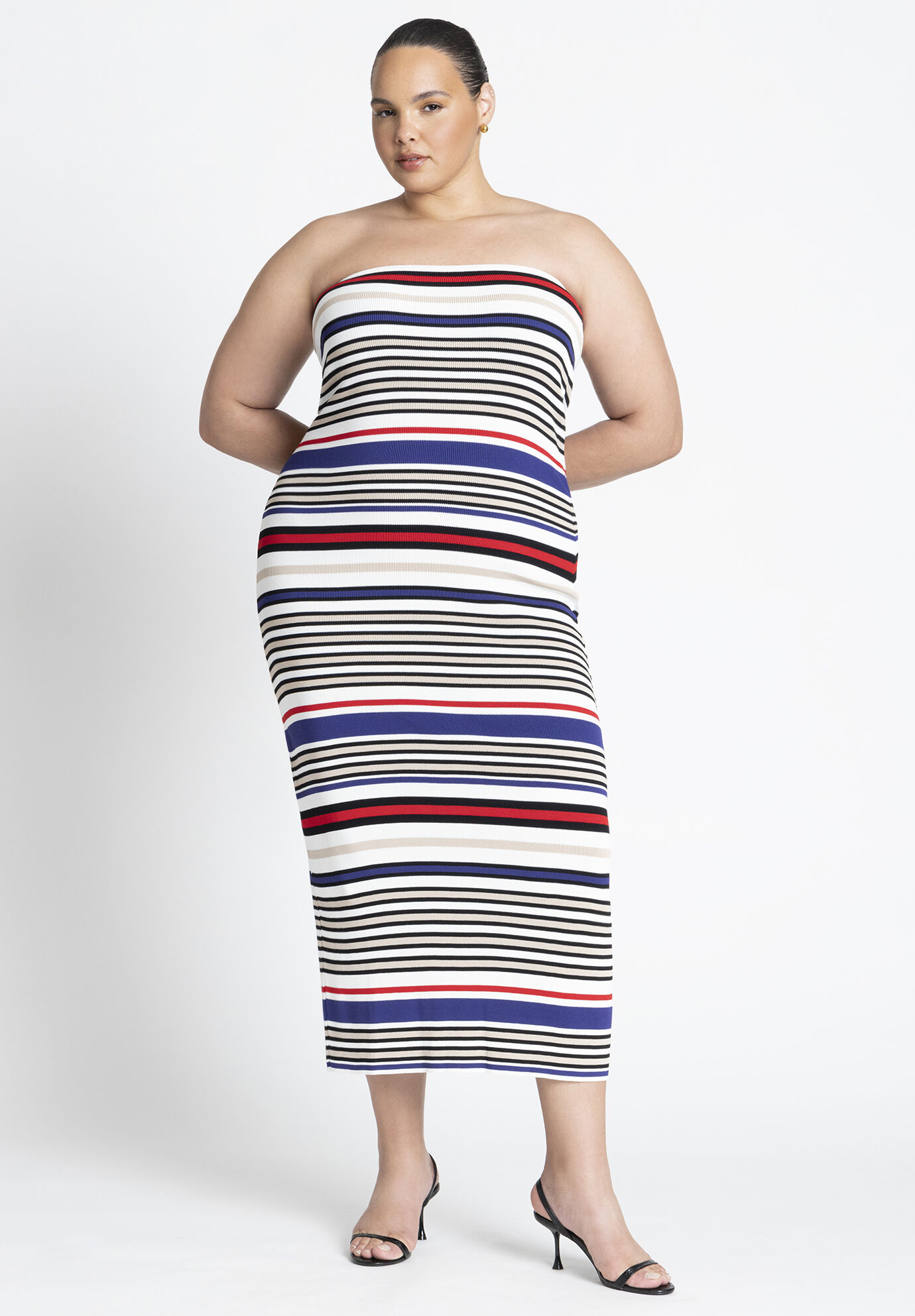 Plus Size Round Neck Striped Print Tube Dress