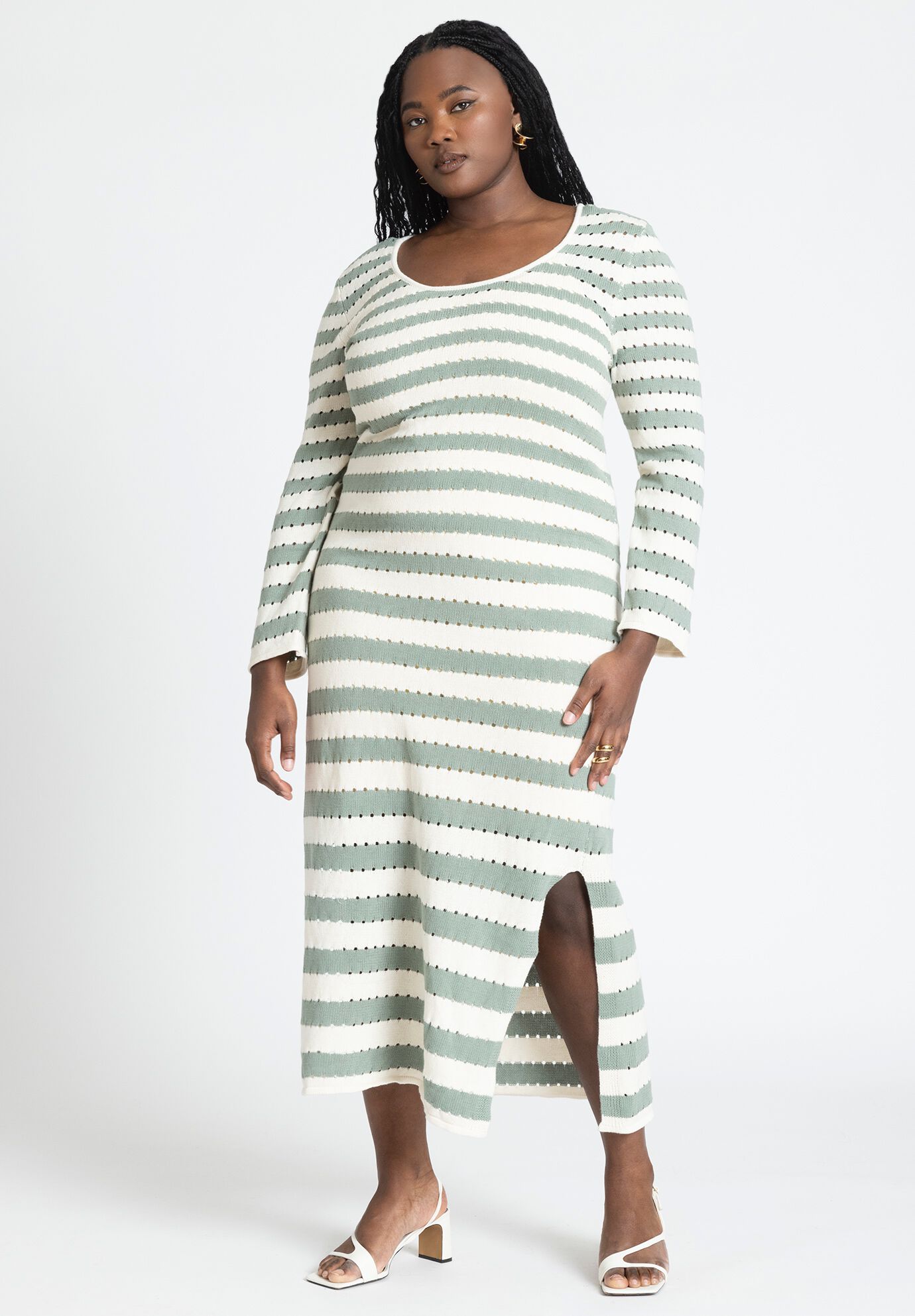 Plus Size Sweater Striped Print Spaghetti Strap Scoop Neck Bodycon Dress
