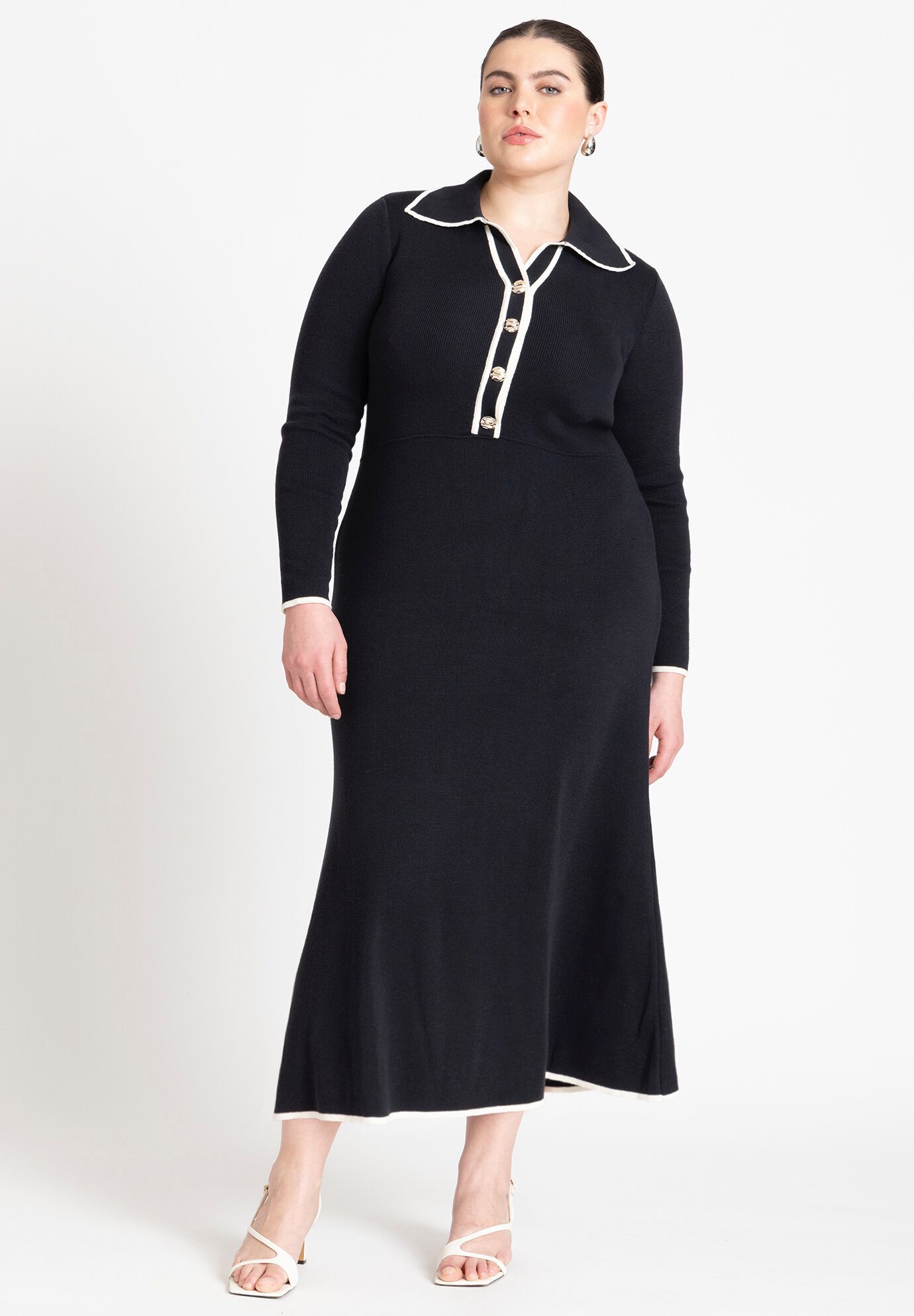 Plus Size Sweater Ribbed Fitted Collared Dress