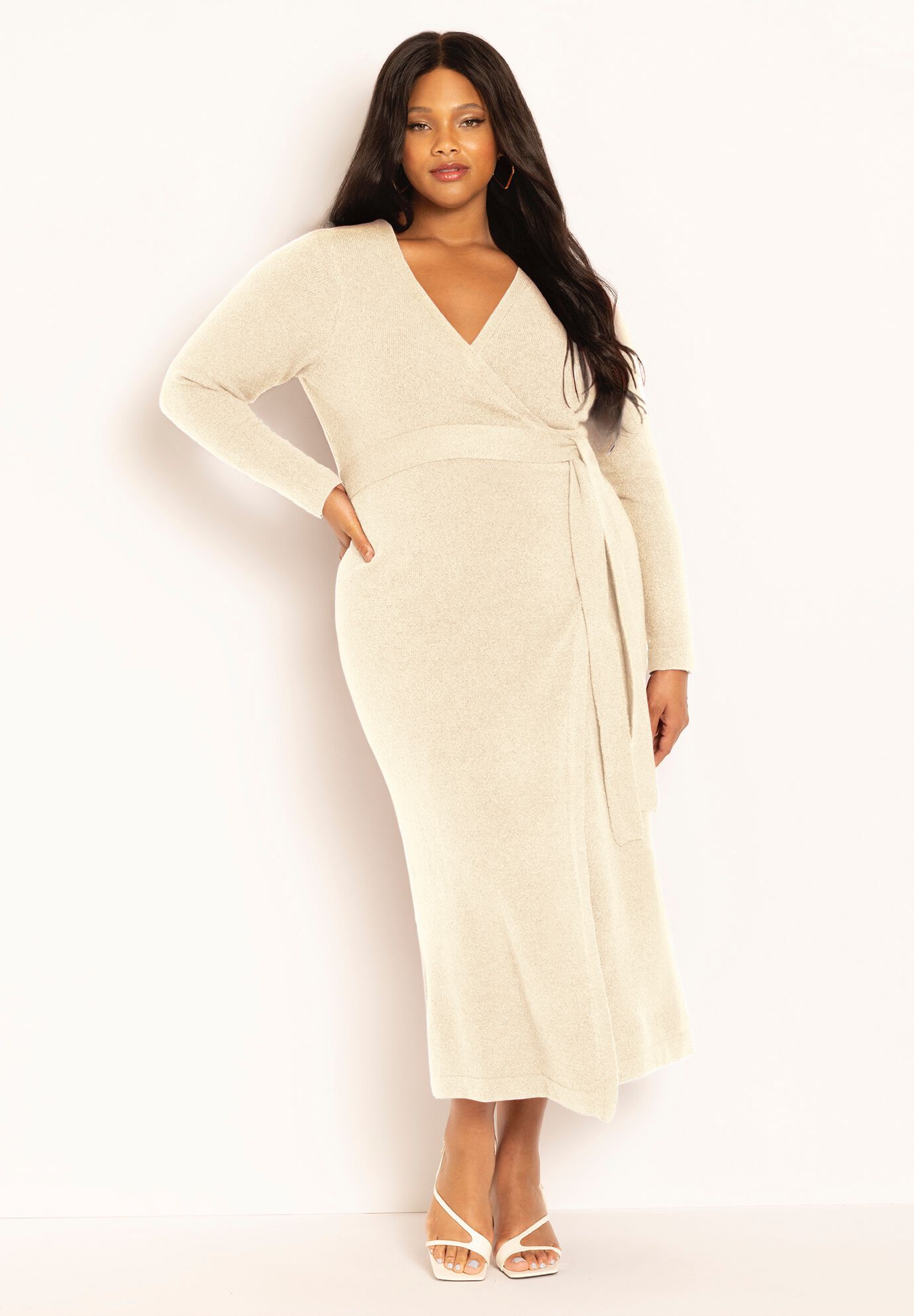 Plus Size Wrap Fitted Keyhole Sweater Dress
