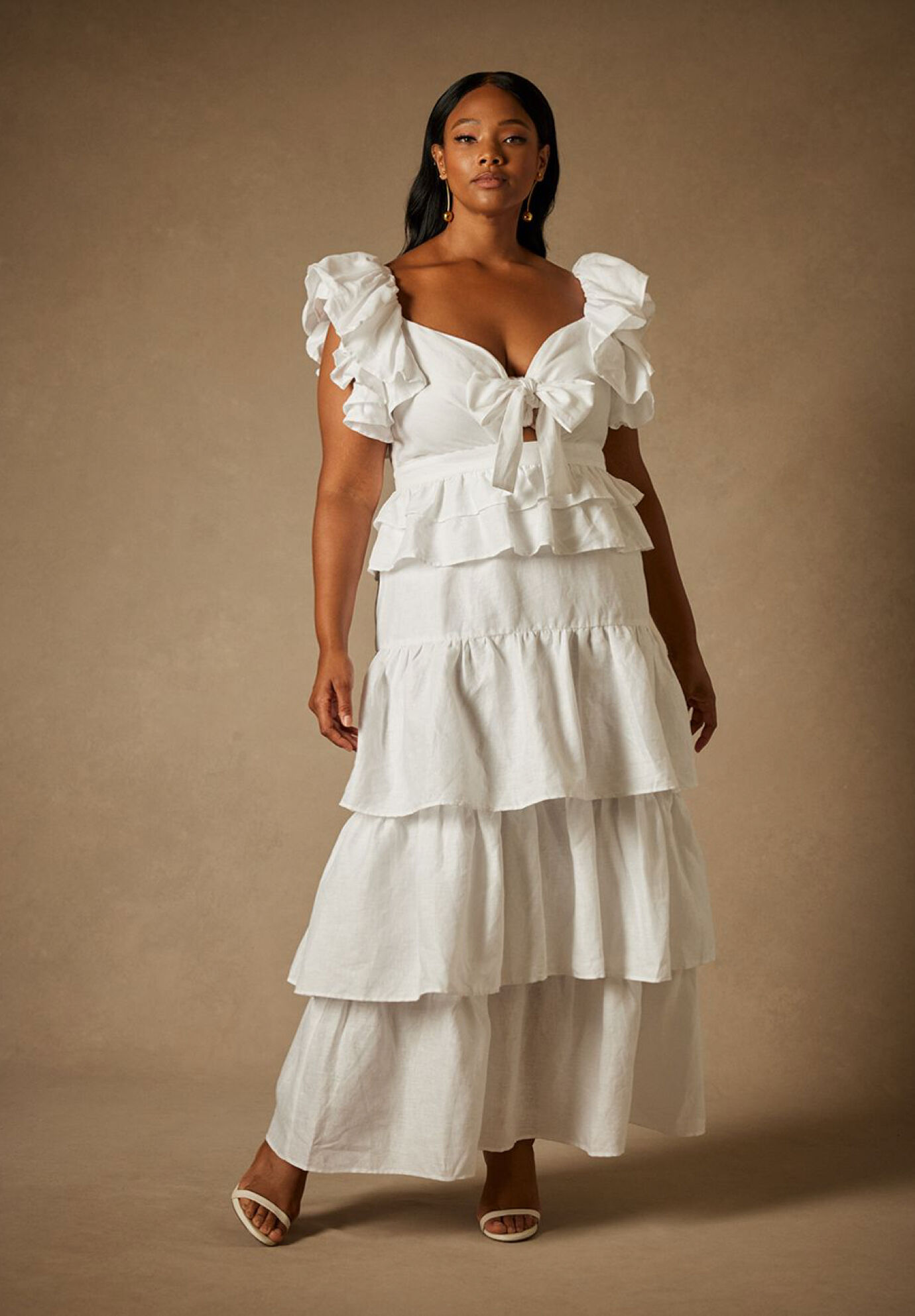Plus Size Back Zipper Tiered Fitted Wedding Dress With Ruffles