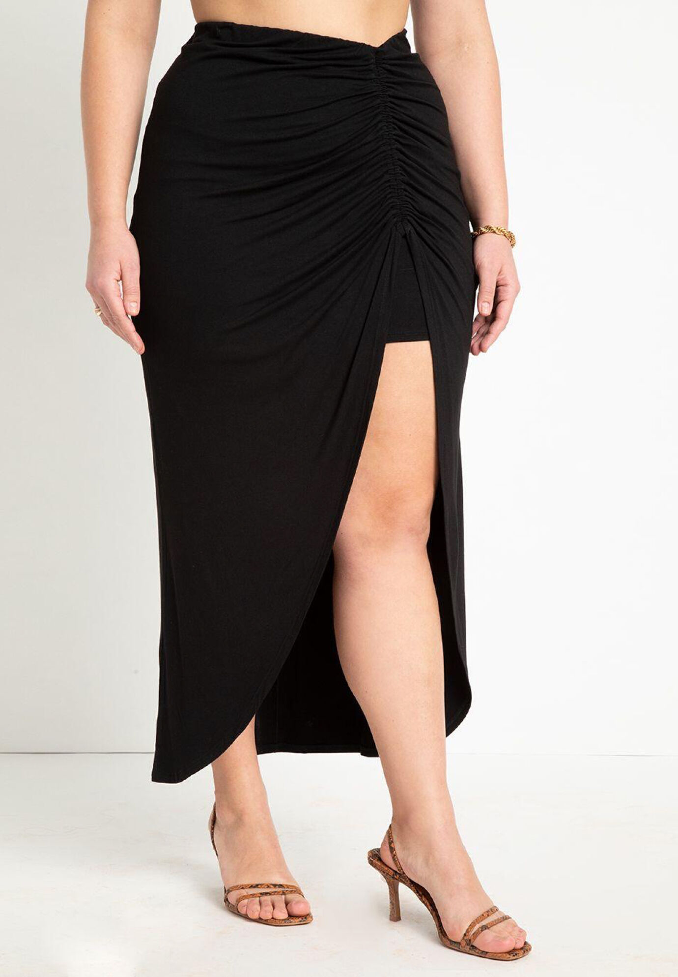Shirred Midi Skirt With Slit | Eloquii
