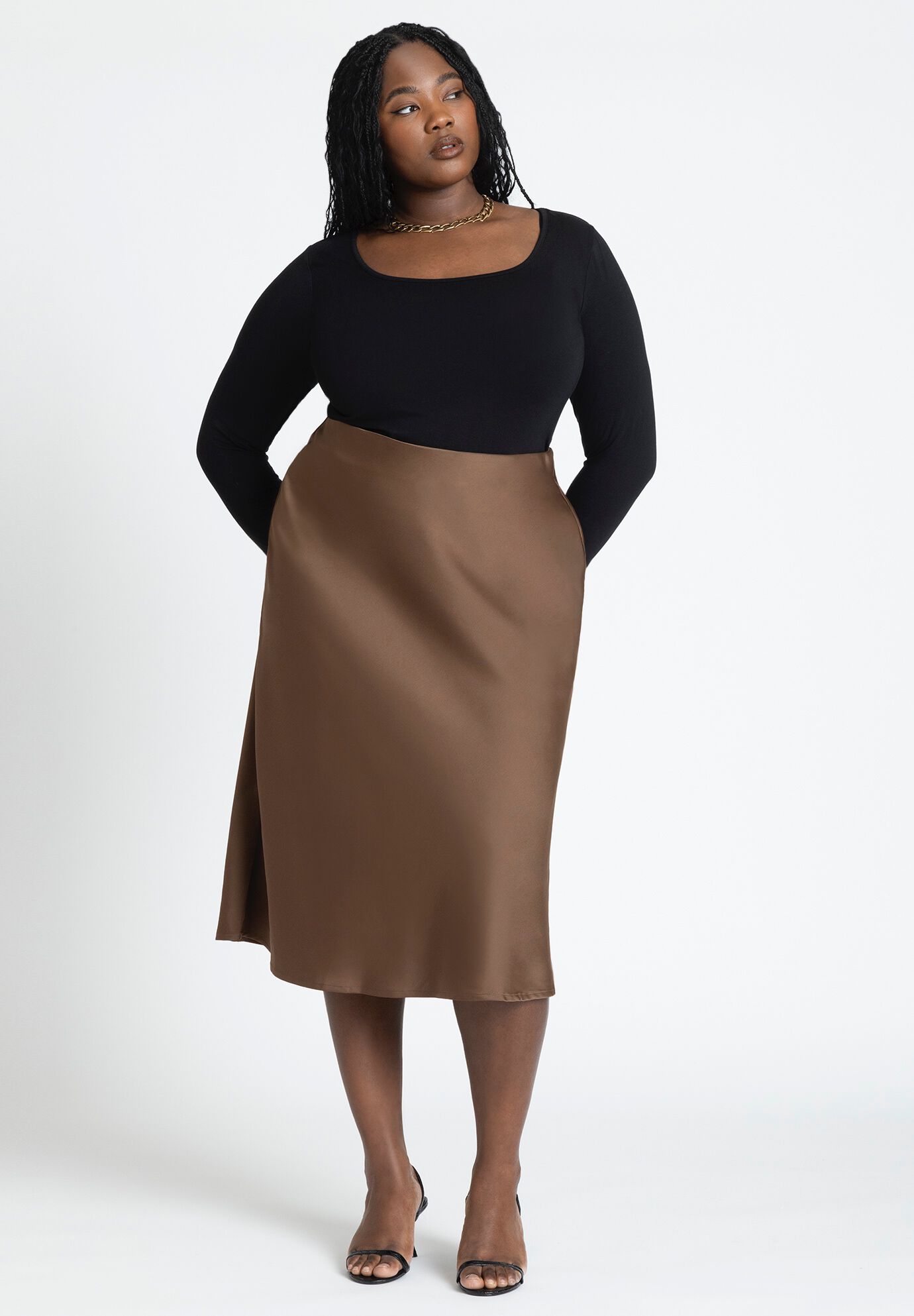 Plus Size Women Satin Midi Skirt By (size 14)
