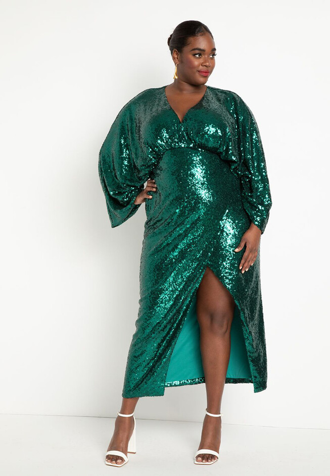 Dolman Sleeve Sequin Maxi Dress