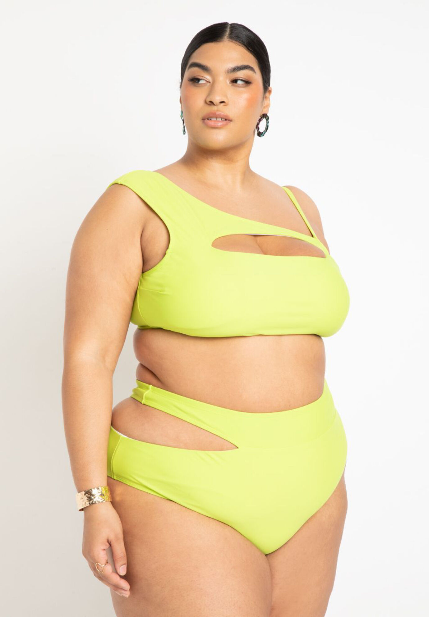 Gabi Fresh Swim x ELOQUII Super High Waisted Bikini Bottom with Overlay  Front