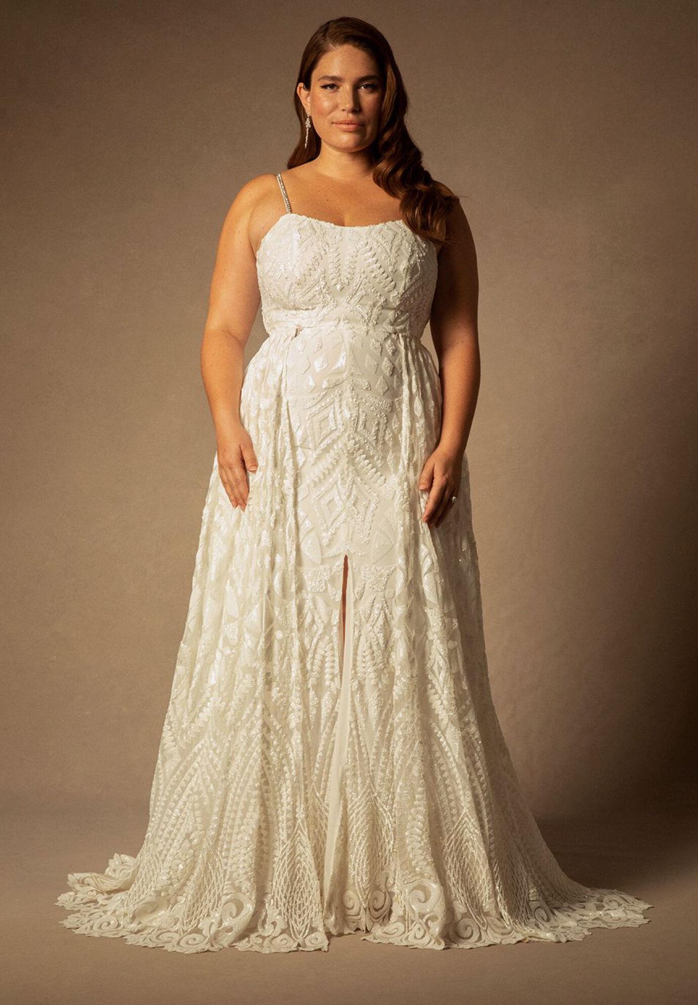 Plus Size Sequined Fitted Mesh Tulle Wedding Dress