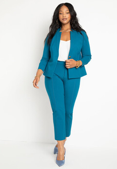 Women Fashion Two Piece Pant Suits Color Block Blazer Top Pants Office  Workwear