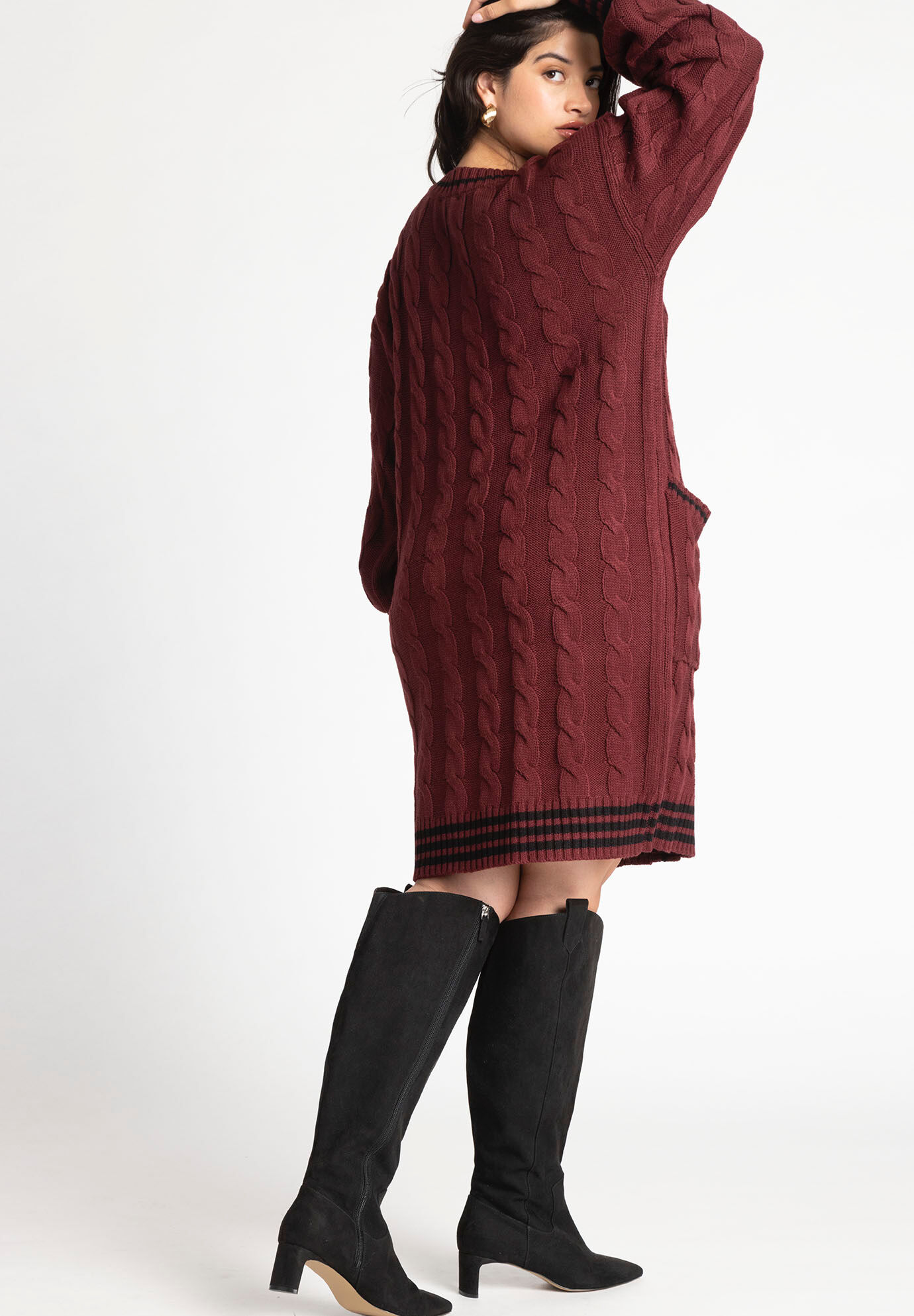 Burgundy dress sale with cardigan