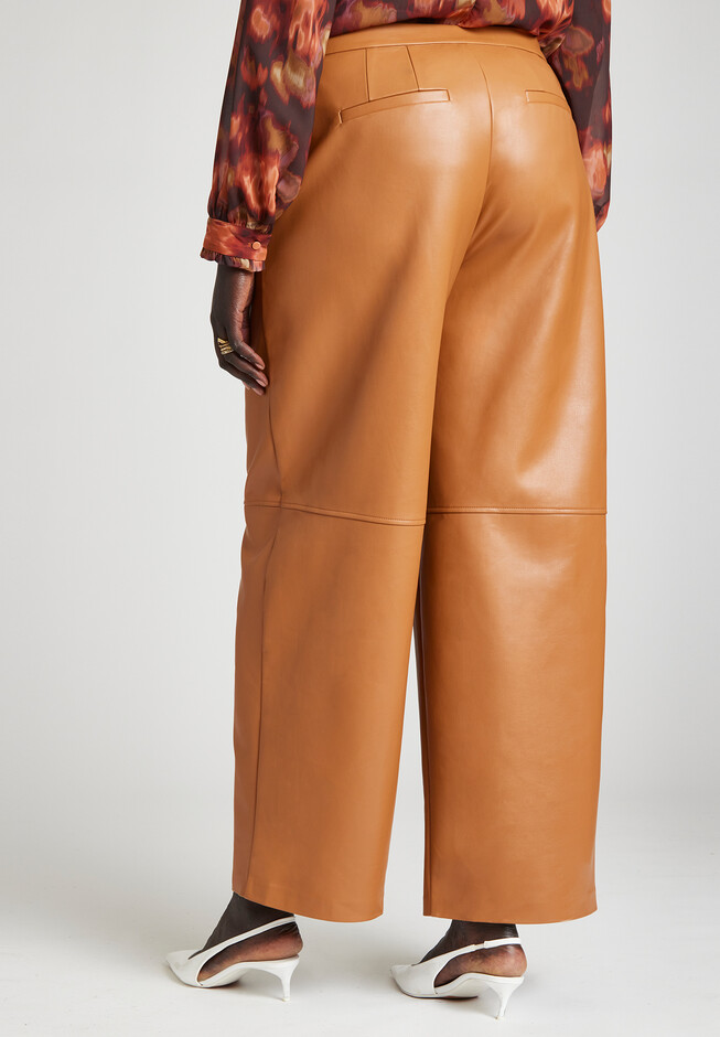 PEASKJP Women's Wide Leg Leather Pants Faux Leather Leggings Tummy Control,  A XL