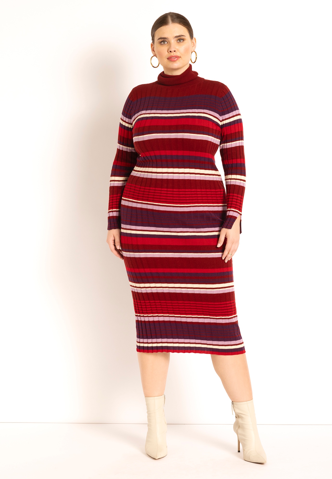 Striped Turtleneck Sweater Dress