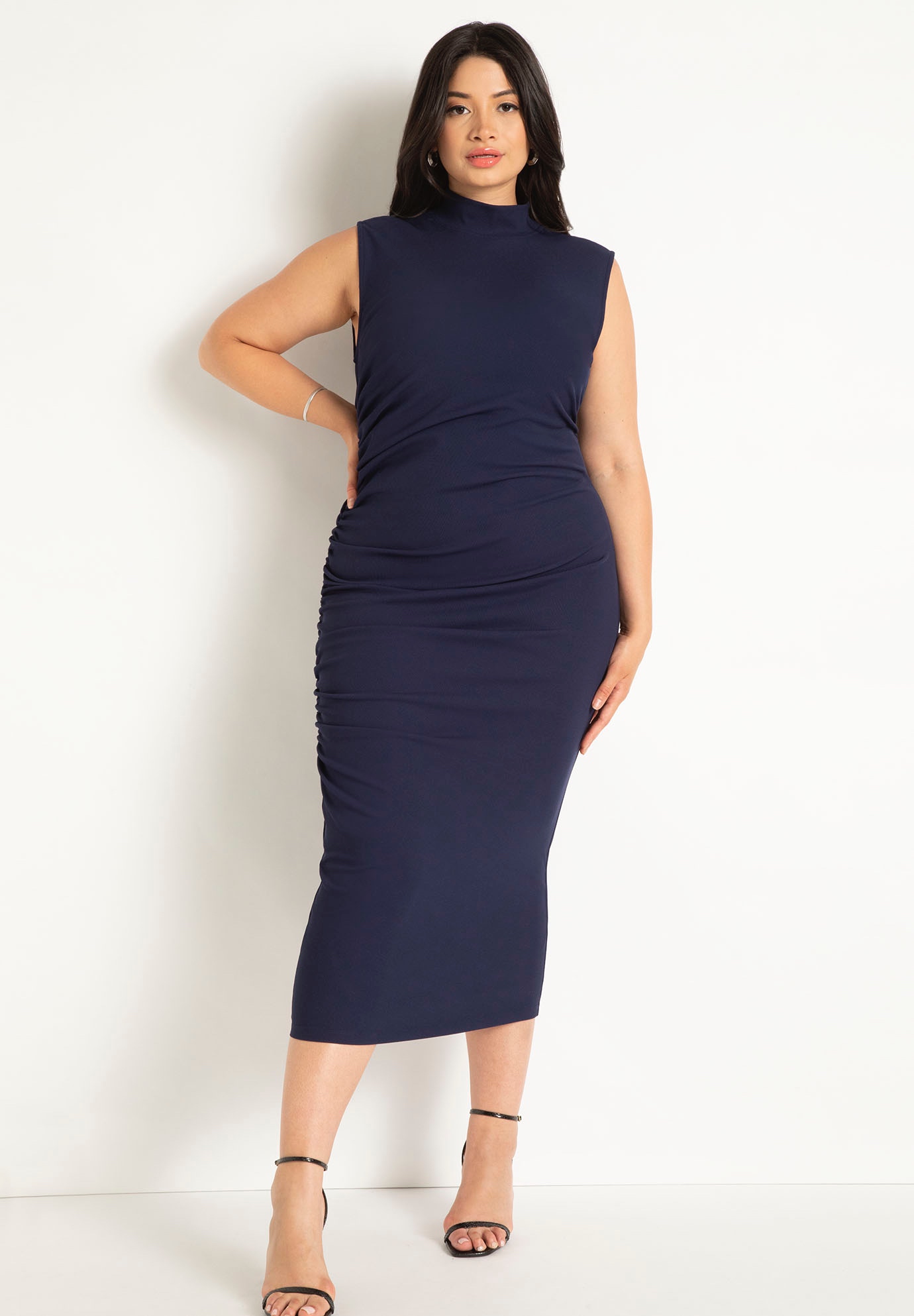Final Sale Plus Size Sheer Mesh Velvet Panel Dress with Side